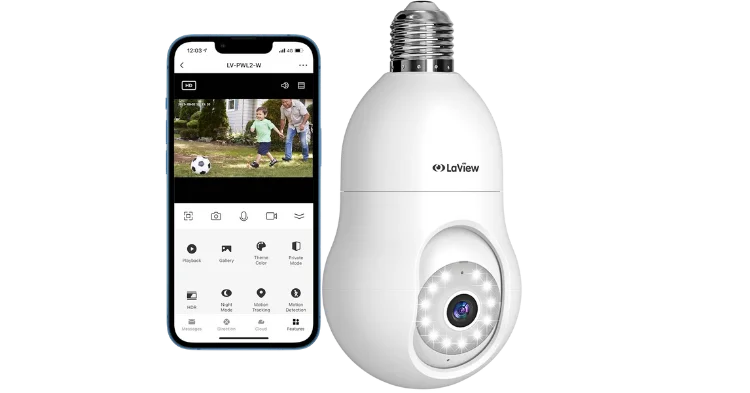 LaView 4MP Bulb Security Camera Wireless 2K Surveillance with 360° Viewing Motion Detection and Audible Alarm