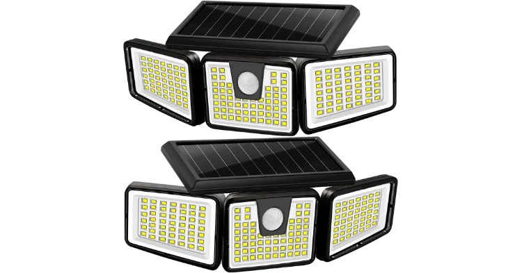 AmeriTop Solar Lights 2 Pack 128 LED 3 Adjustable Heads 270° Wide Angle IP65 Waterproof