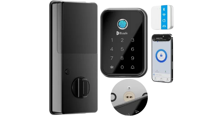 Blusafe Cloud Fingerprint Door Deadbolt Lock Secure 4 in 1 Smart Entry Black