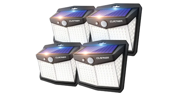 CLAONER Solar Lights Outdoor 128 LED4 Packs 3 Modes Wireless IP65 Waterproof