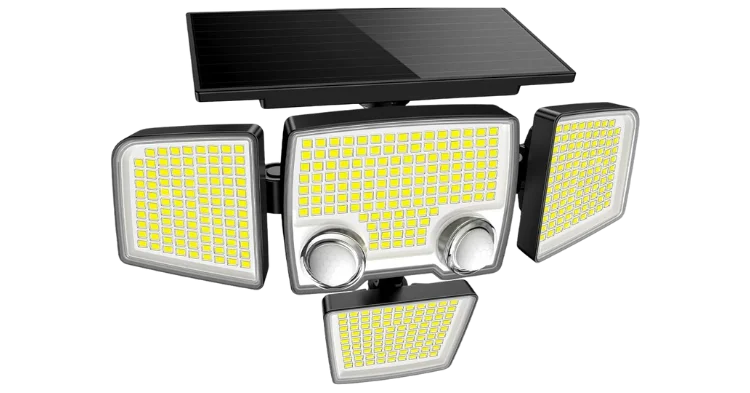 Tuffenough Solar Outdoor Lights 2500LM 4 Head LED Security Flood Light with Dual Motion Sensors