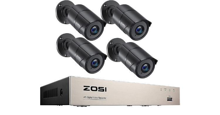 ZOSI H.265 5MP Lite 8 Channel DVR Recorder Full 1080p HD TVI Surveillance System with 4 Outdoor Bullet Cameras